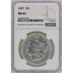 1887 $1 Morgan Silver Dollar Coin NGC MS63