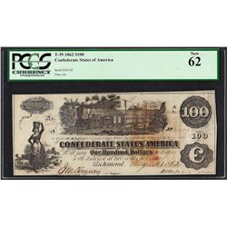 1862 $100 Confederate States of America Note T-39 PCGS New 62