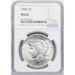 1928 $1 Peace Silver Dollar Coin NGC MS62