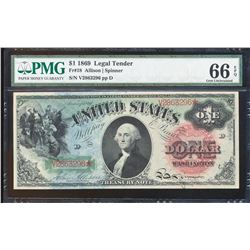 1869 $1 Rainbow Legal Tender Note Fr.18 PMG Gem Uncirculated 66EPQ