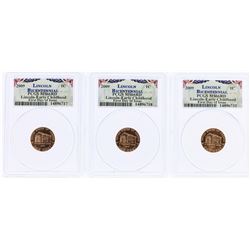 Lot of (3) 2009 Bicentennial Lincoln Cent Coins PCGS MS66RD First Day of Issue
