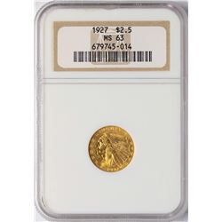 1927 $2 1/2 Indian Head Quarter Eagle Gold Coin NGC MS63