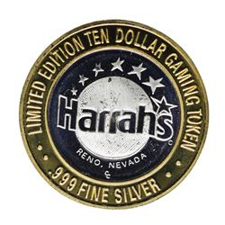 .999 Silver Harrahs Casino Reno Nevada $10 Casino Limited Edition Gaming Token