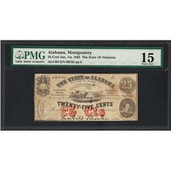 1863 25 Cent The State of Alabama Obsolete Note PMG Choice Fine 15