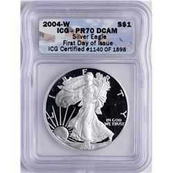 2004-W $1 American Silver Eagle Proof Coin ICG PR70DCAM First Day of Issue