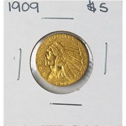 1909 $5 Indian Head Half Eagle Gold Coin