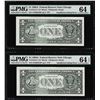 Image 1 : (2) Consec 1988A $1 Federal Reserve STAR Notes Insufficient Ink ERROR PMG Ch. Un