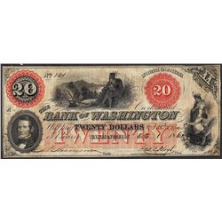 1861 $20 Bank of Washington North Carolina Obsolete Note