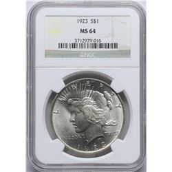 1923 $1 Peace Silver Dollar Coin NGC MS64