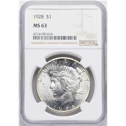 1928 $1 Peace Silver Dollar Coin NGC MS63
