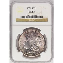 1881-S $1 Morgan Silver Dollar Coin NGC MS63 Nice Toning