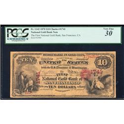 1870 $10 First NB Gold Bank San Francisco CA National Currency Note PCGS Very Fi