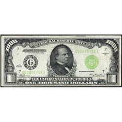 1934 $1,000 Federal Reserve Note Chicago Light Green Seal