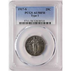 1917-S Standing Liberty Quarter Coin PCGS AU58FH Type 1