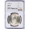 Image 1 : 1924 $1 Peace Silver Dollar Coin NGC MS65