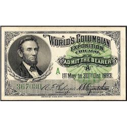 1893 Columbian Exposition Ticket Lincoln