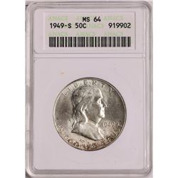1949-S Franklin Half Dollar Coin ANACS MS64