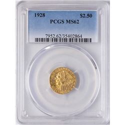 1928 $2 1/2 Indian Head Quarter Eagle Gold Coin PCGS MS62