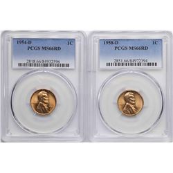 Lot of 1954-D & 1958-D Lincoln Wheat Cent Coins PCGS MS66RD