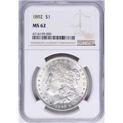 1892 $1 Morgan Silver Dollar Coin NGC MS62