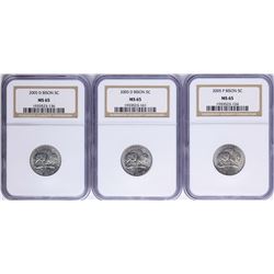 Lot of (3) 2005 Bison Nickel Coins NGC MS65