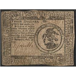 February 26, 1777 $3 Continental Currency Note