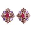 Image 1 : Natural BLOOD RED RUBY RHODOLITE & AMETHYST Earring