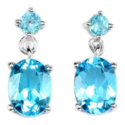 Natural SWISS BLUE TOPAZ OVAL & ROUND Earrings