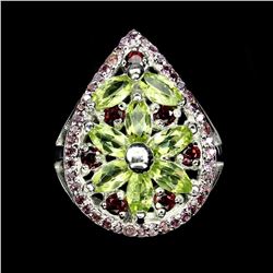 Natural Top Rich Green Peridot Rhodolite Garnet Ring