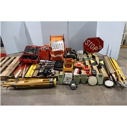 TRIPODS, GPS'S, PRISMS, DISTANCE MEASURERS, CAMERAS, AIR ENTRAINMENT METER, SECURITY CLOCKING PROXIM