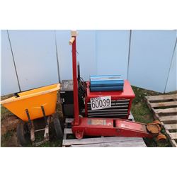 TOOLBOX, WHEELBARROW, BATTERY CHARGER, POWER INVERTER, JACK