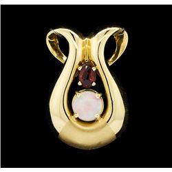 1.40 ctw Opal and Pyrope Garnet Slide Pendant - 14KT Yellow Gold