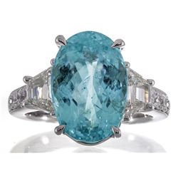 12.16 ctw Paraiba Tourmaline and Diamond Ring - 18KT White Gold