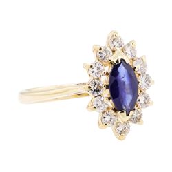 0.60 ctw Sapphire and Diamond Ring - 14KT Yellow Gold