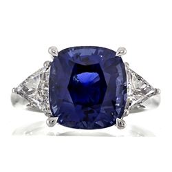 9.85 ctw Blue Sapphire and Diamond Ring - 18KT White Gold