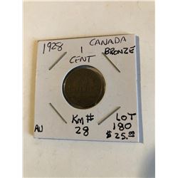 1928 Canada One Cent Nice Early AU Grade Canadian Penny