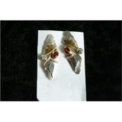 Sterling Earrings W/Garnet & Blue Zirconia