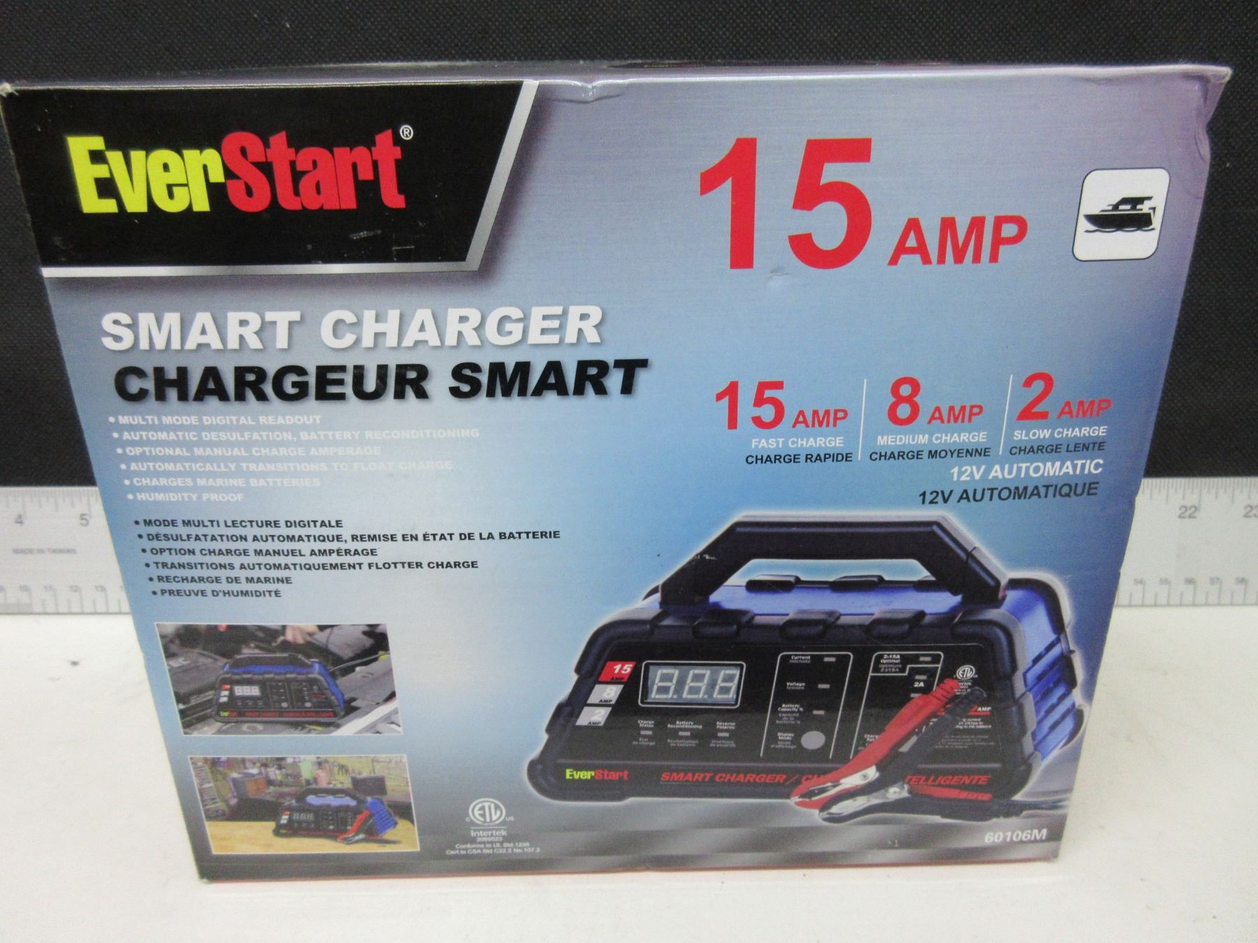 New Everstart 15 amp Smart Charger/ 12v automatic