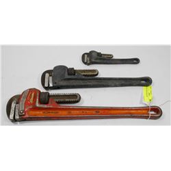 LOT OF 3 PIPE WRENCHES