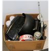 Image 1 : BOX OF MISC INCL TOOLS, GREASE GUN, CLEAR COAT