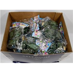 BOX OF NEW PLASTIC TOY SOLDIERS AND TANKS.