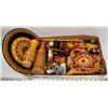 Image 1 : FLAT OF WOOD ORNAMENTS & HAND MADE DECANTER