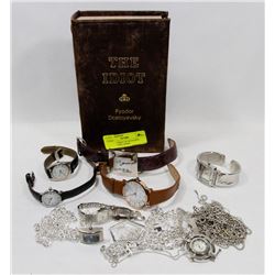 VINTAGE CHEST OF WATCHES, JEWELRY AND  MORE