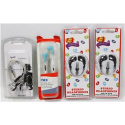 LOT OF 4 NEW STEREO HEADPHONES SOME WITH