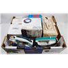 Image 1 : FLAT WITH THREE CLOTHES IRONS AND ASSORTED IN BOX