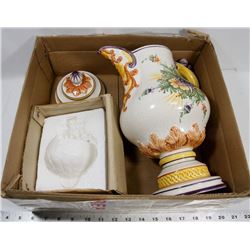 CRACKED MADE IN ITALY DECORATIVE PITCHER AND A