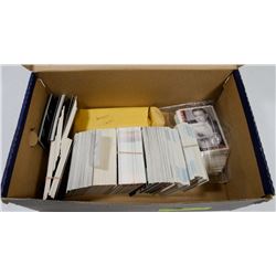 BOX OF HUNDREDS OF VINTAGE SPORTS CARDS.