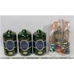 NEW UNOPENED LEMAX CHRISTMAS VILLAGE CLOCK AND 3