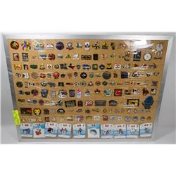 CORK BOARD WITH 165 LAPEL PINS,  2010 OLYMPICS