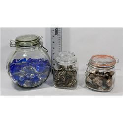 3 JARS OF COLLECTIBLE THINGS.